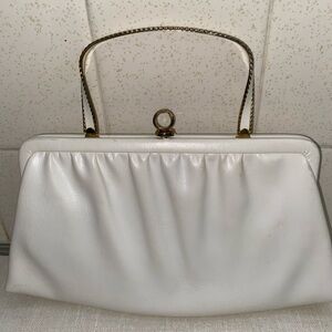 Vintage‎ White Handbag faux leather gold accents